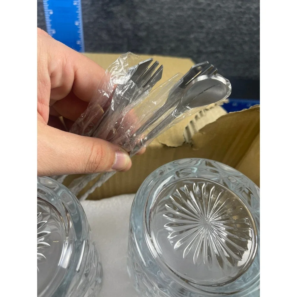 Set of 4 Cocktail Mixing Glass with Bar Spoons Diamond Cut Clear Glass‎ Set